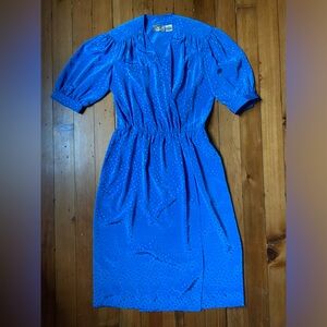Vintage Liz Claiborne Blue Dot Puff Sleeve Wrap Dress